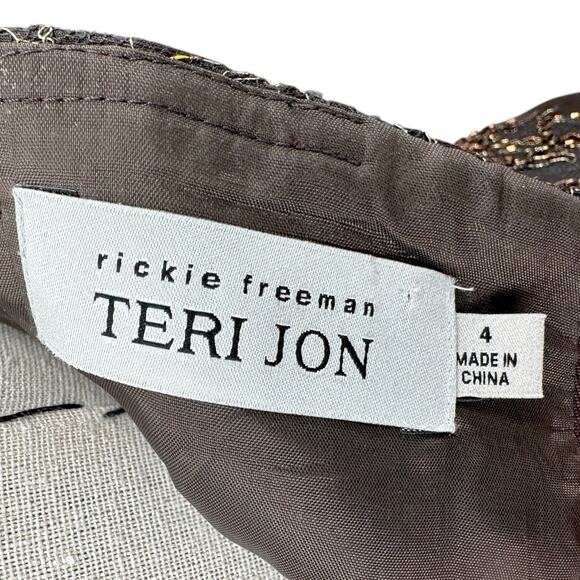 Rickie Freeman Teri Jon Grey Strapless Lace Bodice Tiered Evening Gown Size 4 - Picture 6 of 10